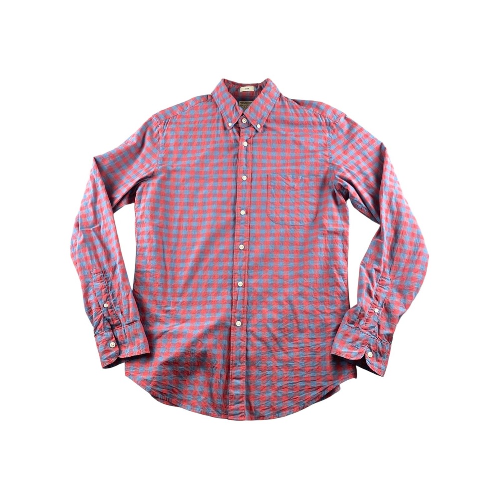 J Crew Slim Fit Organic Cotton Gingham Button Down Shirt Men Size M Red Blue